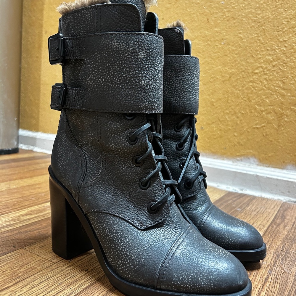 Tory Burch Gray Broome Combat Boots With Shearling Lining Women's - Picture 9 of 9